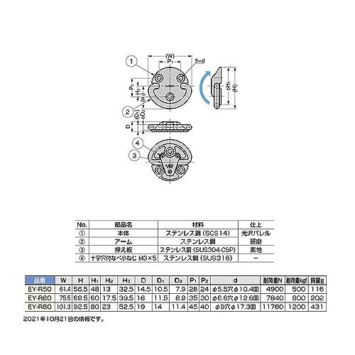 スガツネ工業 ランプ印 ステンレス鋼(SUS316相当品)製 フォールディングパットアイ EY-R型 EY-R80｜remtory｜02