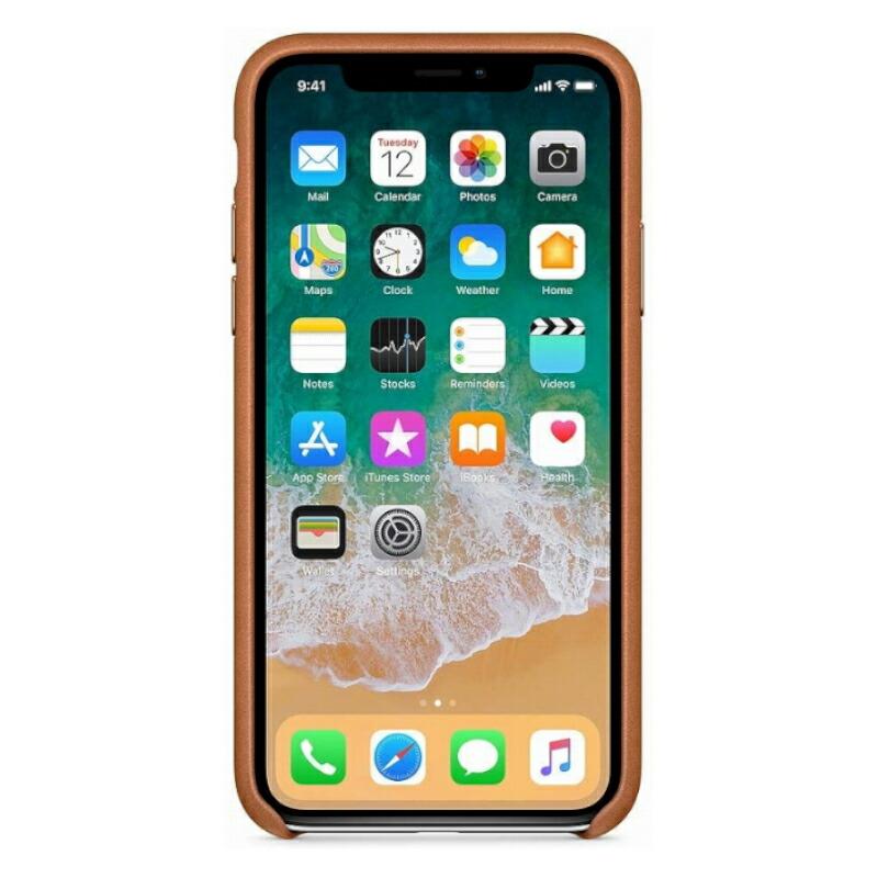 iPhone X 保護フィルム付 純正品 / XS スマホケース ブラウン レザー