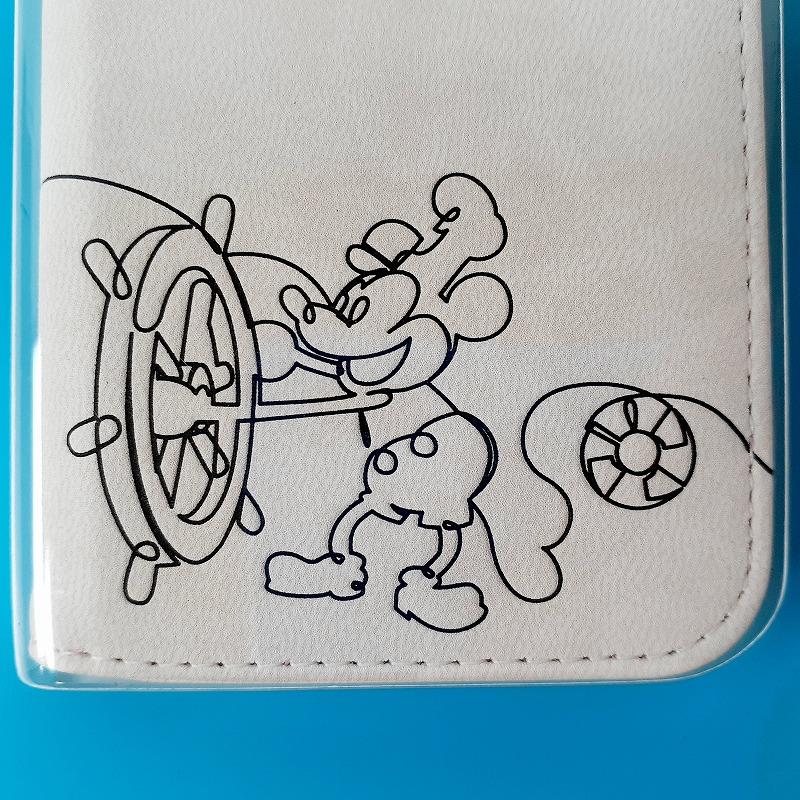AQUOS R compact ディズニー 蒸気船ウィリー ミッキーマウス ブックタイプケース ホワイト Disney Steamboat Willie Line Art Mickey Mouse アクオス 手帳型｜renaissmorito｜02