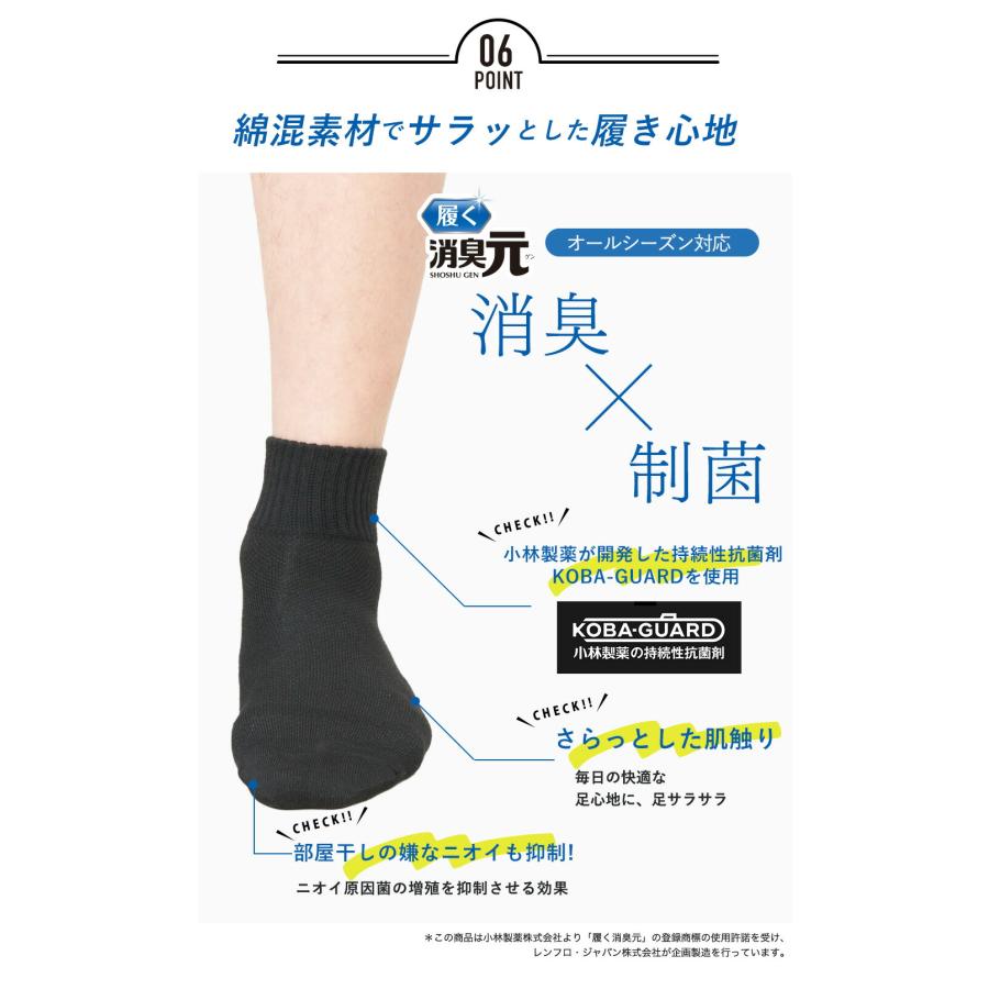 消臭元 ビジネスソックス メンズ 消臭 夏用 アンクル丈ソックス 6足組