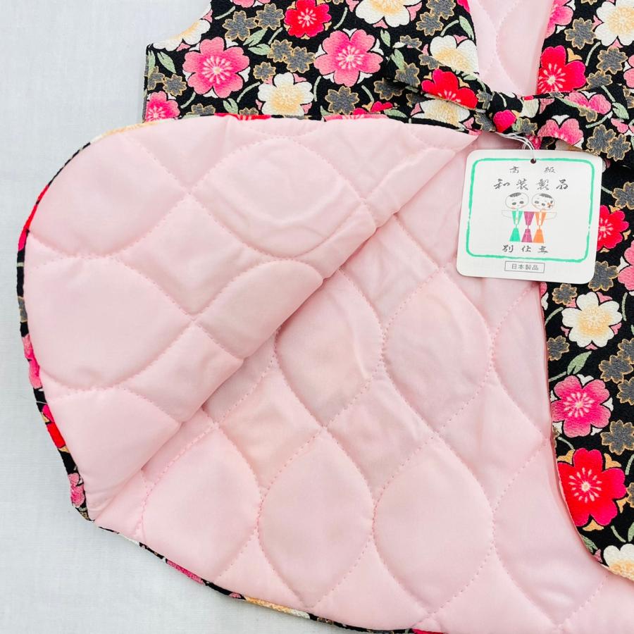 はこぽす対応商品】 子供 キッズ ポンチョ あったか 90cm 女児 桜 袖なし 日本製 ポリエステル 半天 ちゃんちゃんこ 女の子 和柄 かわいい 黒 スリーパー パジャマ、バスローブ スヌーピー もこもこ スリーパー ちゃんちゃんこ 110