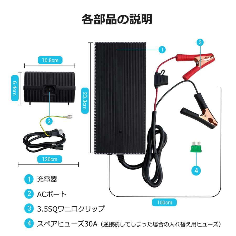 Renogy レノジー リチウムイオンバッテリー 電池専用充電器12V 20A スマートリン酸鉄イオン電池適用｜renogysolar-store｜02