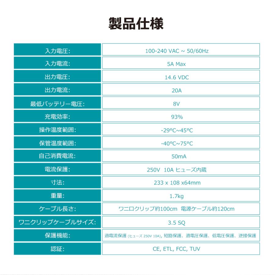 Renogy レノジー リチウムイオンバッテリー 電池専用充電器12V 20A スマートリン酸鉄イオン電池適用｜renogysolar-store｜07