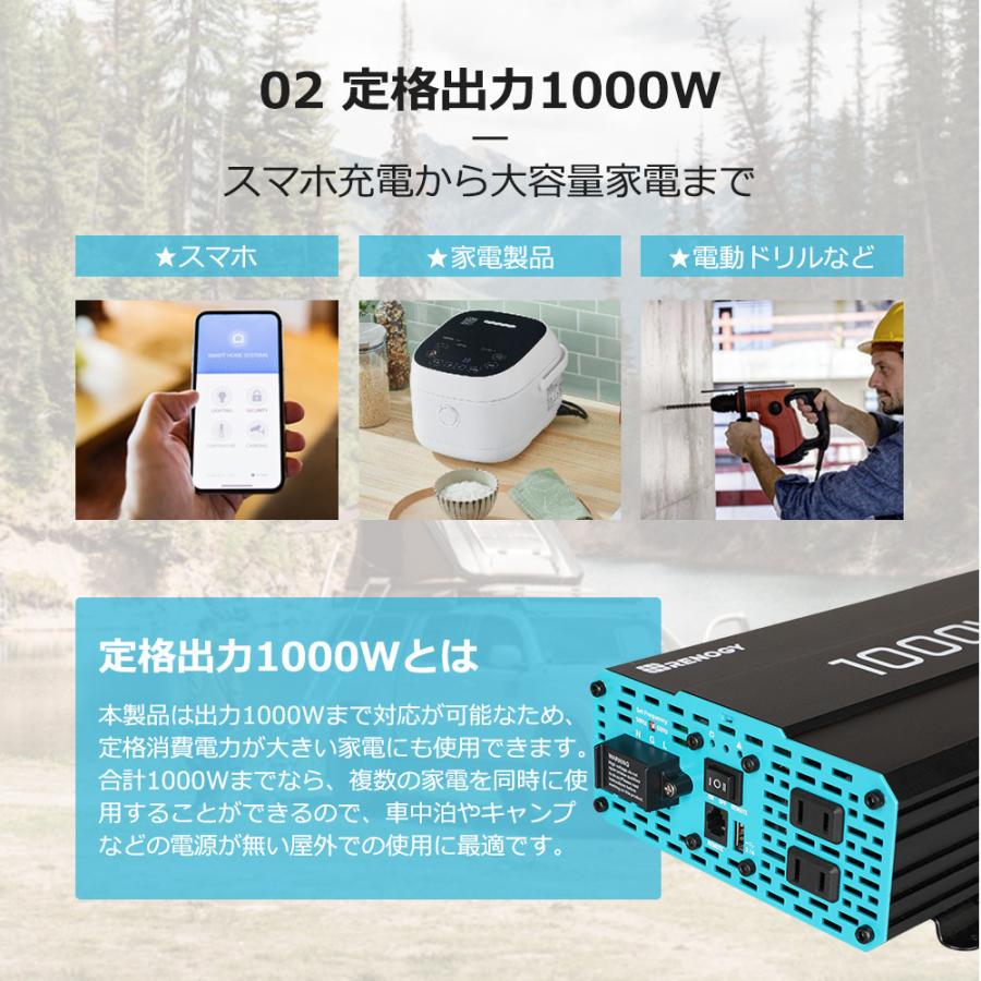 RENOGY　レノジー　インバーター 正弦波 12V 100V 1000W 最大2000W DC AC 50/60HZ切替  車中泊グッズ スマホ充電 アウトドア 緊急 アウトドア｜renogysolar-store｜05