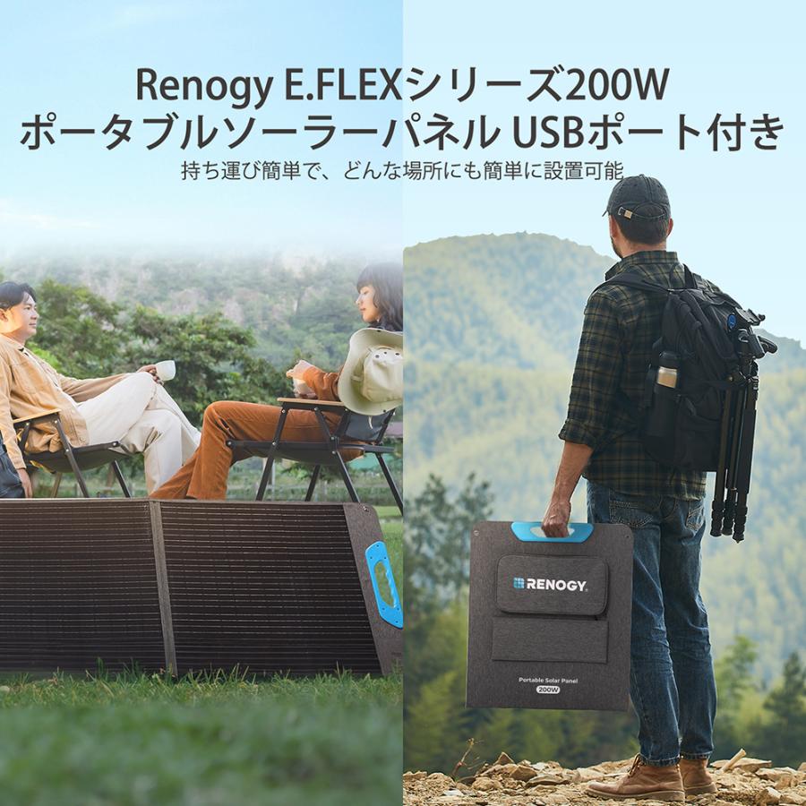 RENOGY 折りたたみ式 ソーラーパネル 200W  超薄型 軽量 単結晶 ソーラーチャージャー 単結晶 変換効率23.5% ソーラーチャージャー 地震 防災 停電対策 IP65防水｜renogysolar-store｜02