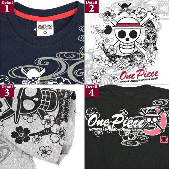 ONE PIECE Tシャツ 海賊旗になった麦わらの一味を和柄風にデザインした
