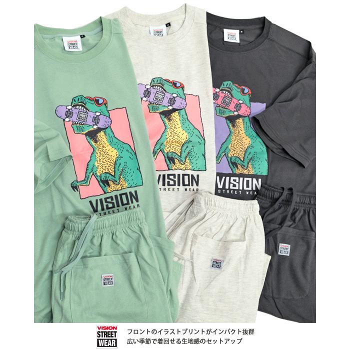 VISION ルームウェア ヴィジョンストリートウェア 恐竜 イラスト プリント 半袖Tシャツ ハーフパンツ セットアップ 2点セット 部屋着 VISION-246｜renovatio｜06