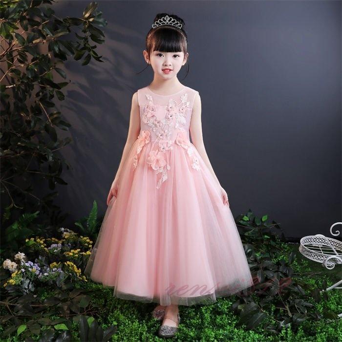 人気カラーの ロング丈 チュールワンピース キッズ 子供ドレス 女の子 ドレス ワンピース 結婚式 発表会 演奏会 花柄 マキシ丈 袖なし マキシワンピース ドレス サイズ 130cm 14print Com Br