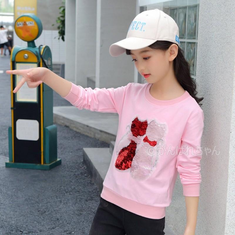 激安販売 長袖トレーナー 韓国子供服 プルオーバー キッズ ジュニア 女の子 スパンコール トップス スウェット ねこ ママ服 お揃い 親子ペア 春夏秋冬 お洒落 Y6 Girl177 がんばれちゃん 通販 Yahoo ショッピング