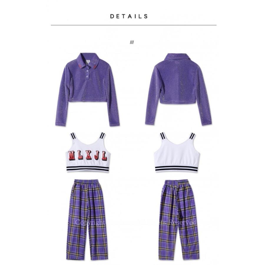 キッズダンス衣装 パープル 紫 チェック柄シャツ パンツ 長袖パーカー ヒップホップ Hiphop ジャッズ 子供服 発表会 演出服 オシャレ ダンスウェア Hiphop Y6 Stage537 がんばれちゃん 通販 Yahoo ショッピング