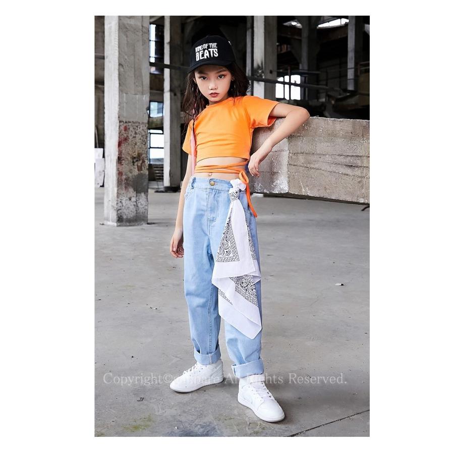 デニムパンツ レディース オレンジ Tシャツ パーカー キッズ 無地 半袖 ダンス 衣装 ヒップホップ 女の子 ジャズダンス衣装 トップス 半袖 サルエルパンツ Y6 Stage665 がんばれちゃん 通販 Yahoo ショッピング