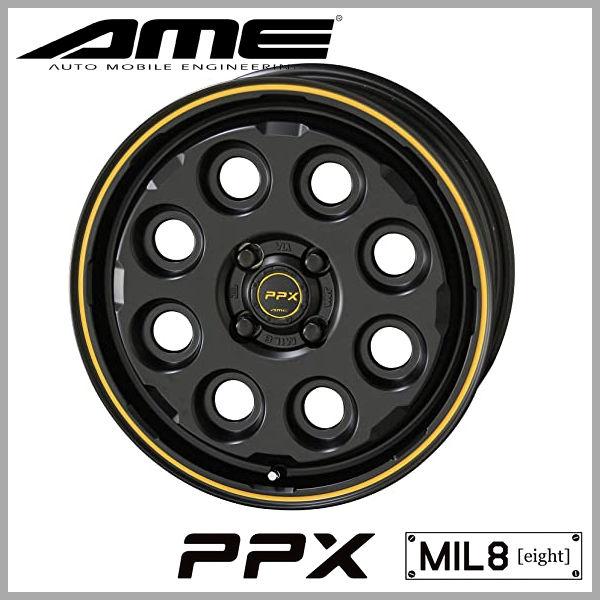 送料無料 N-BOX タント スペーシア PPX MIL8 セミグロスブラック イエロー 155/65R14 ブリヂストン タイヤ ホイール4本セット | エコピア