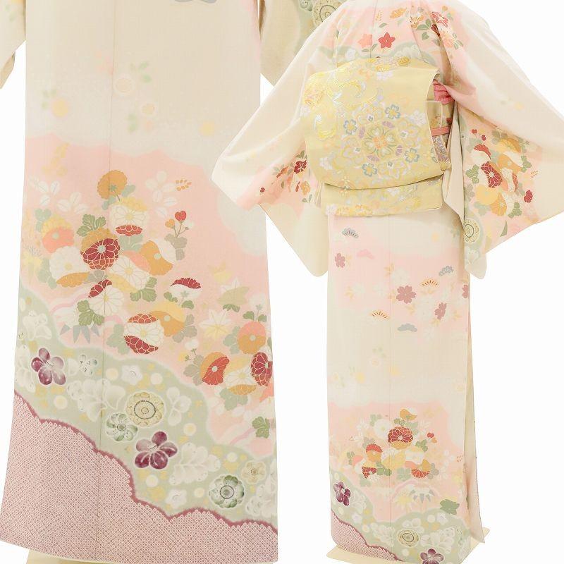 訪問着 レンタル S クリーム 辻が花 ワンタッチ 簡単 着物 七五三 着物 七五三