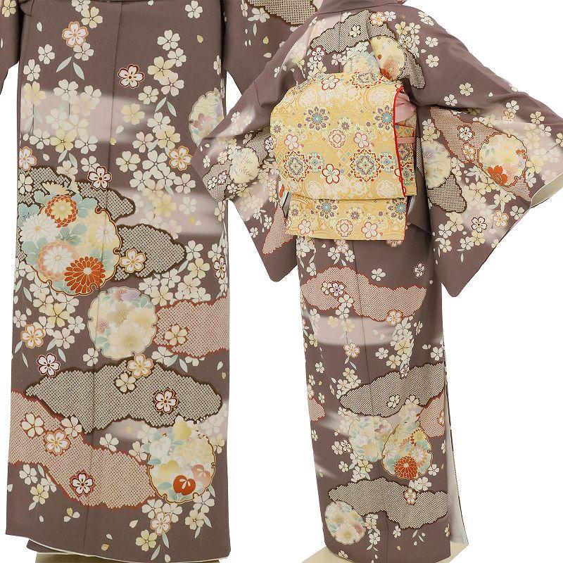 訪問着 レンタル XS 樺茶色 雪輪 ワンタッチ 簡単 着物 七五三｜rental-kimono｜03