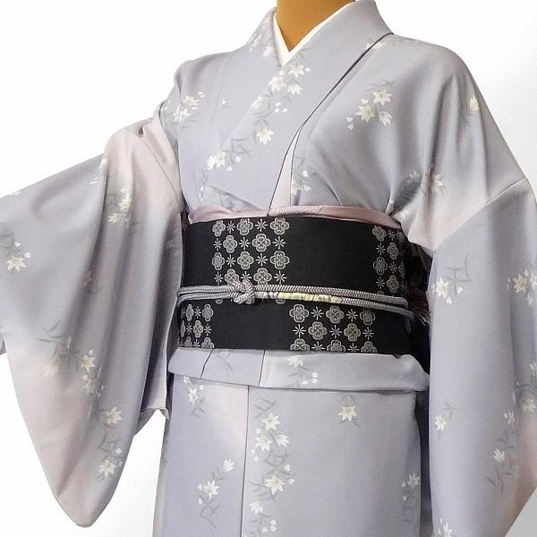 単衣 着物 レンタル 名古屋帯セット Mサイズ レディース グレー 桔梗｜rental-kimono