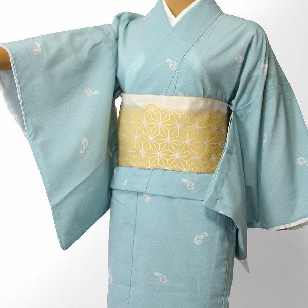 夏物 紗 薄物 着物 レンタル Sサイズ レディース 水色 ひょうたん｜rental-kimono