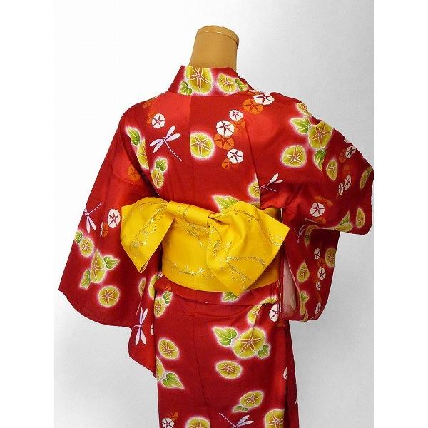 浴衣 レンタル セット XSサイズ レディース 赤 朝顔トンボ｜rental-kimono｜02