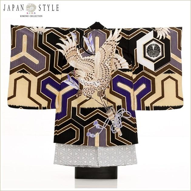 七五三レンタル 5歳 男の子 袴レンタル d5187 「 japan style」 黒紫