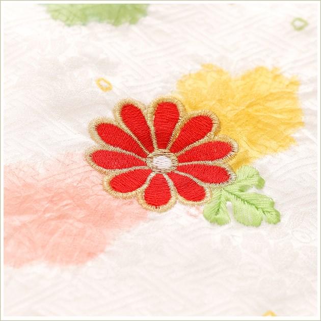 七五三 753　3歳女の子　きもの　正絹　赤地　しぼり　花御所　金プリント 3歳女の子 正絹 着物 七五三レンタル 被布セット f1410 子供着物 人気