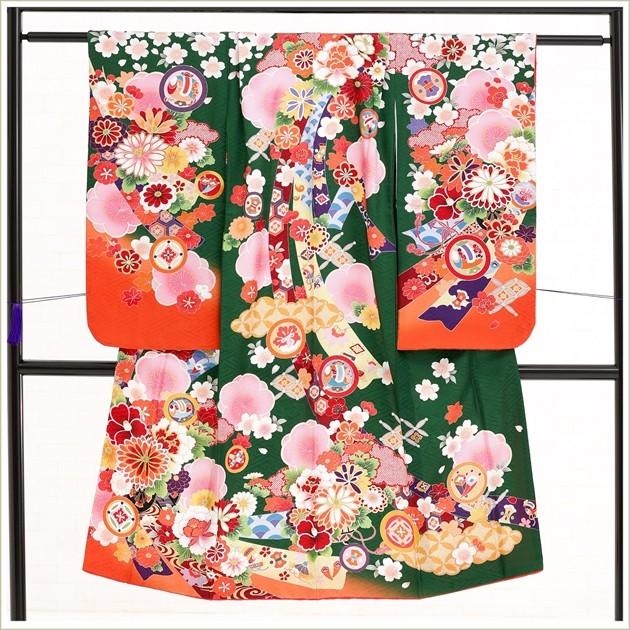 7歳 女の子 七五三 正絹 着物レンタル j7286 フルセット 753 子供着物