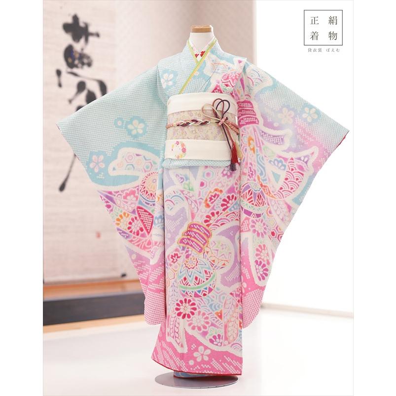 7歳 女の子 七五三 正絹 着物レンタル j7377 フルセット 上質 753 子供