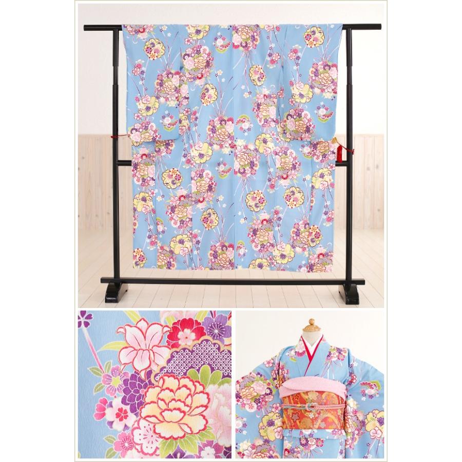 女の子 着物レンタル 10歳〜13歳 子供振袖 ジュニア振袖 [ jk035 水色