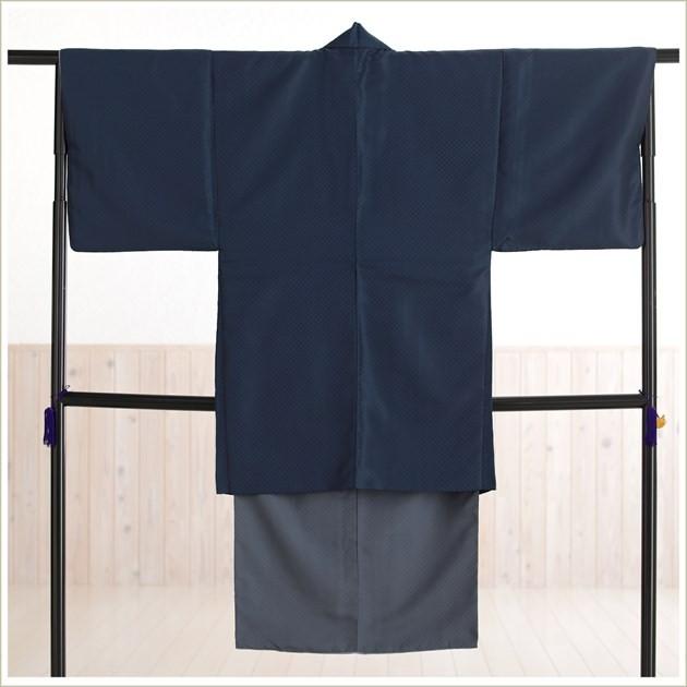 着物レンタル 男 kmo001 紬  羽織 かんたん着付け 男性着物 人気 メンズ モダン 七五三 町歩き イベント  HLブランド 紺地にモダン市松の画像