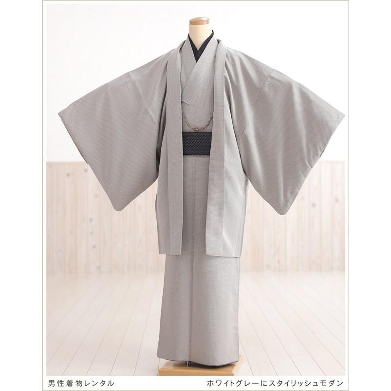 成人式 着物レンタル 男 kmo003s 着流しタイプ 羽織 かんたん着付け 男性着物 人気 メンズ 正月 1月 イベント ホワイトグレーにスタイリッシュモダン
