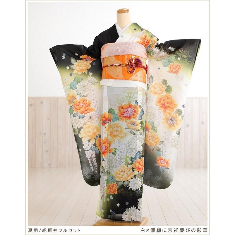 夏用 絽 振袖レンタル sf1219 結婚式 結納 振り袖 フルセット 7月 8月