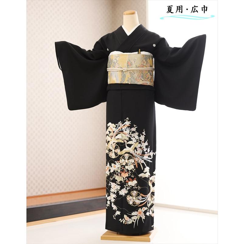 夏用 単衣 大きいサイズ 特選手刺繍 広巾 留袖レンタル sth768 母親 黒