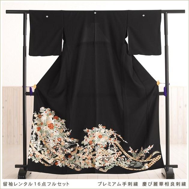 夏用 単衣 手刺繍 留袖レンタル sts748 母親 黒留袖 留め袖 結婚式 単