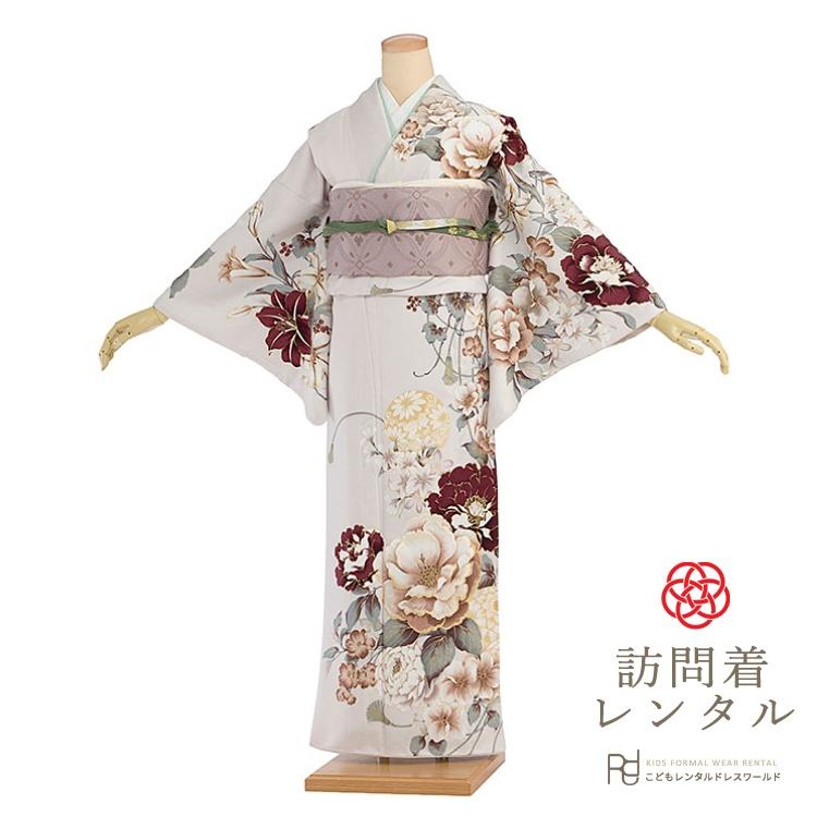 宮参り、七五三着物　美品 七五三 訪問着 レンタル くすみカラー グレー ピンク ベージュ 0017 花