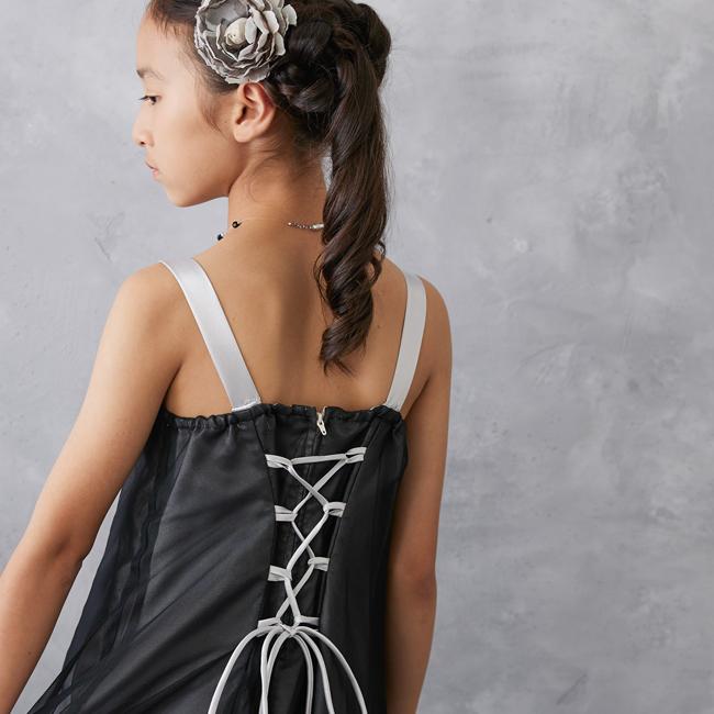 子供ドレスレンタル 靴セット 女の子用フォーマルドレス 日本製 210-BK 黒×シルバー 女児 120 130 140 150 160 キッズ 結婚式 七五三 写真撮影の画像