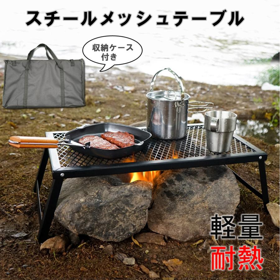 折りたたみスチールメッシュテーブル 収納ケース付き 【ローテーブル