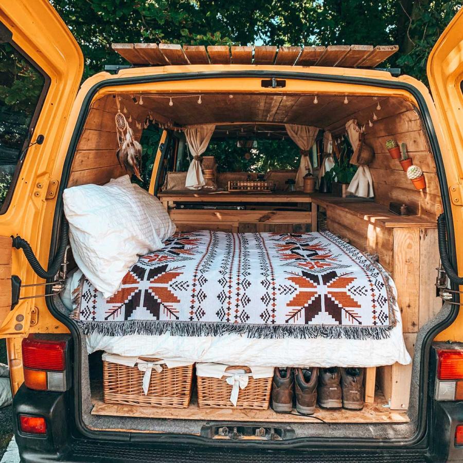 オルテガ柄 アウトドアラグ ブラウン 中サイズ 160x220cm 【カーペット