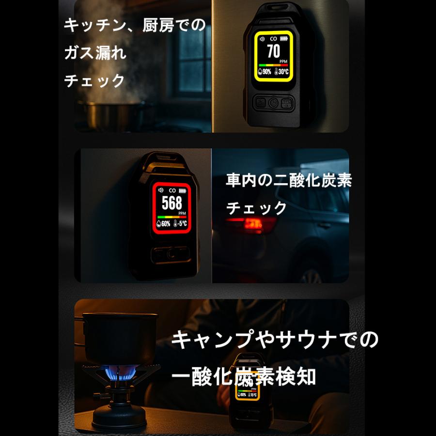 4in1 一酸化炭素チェッカー 【二酸化炭素 温度 湿度 サウナ ストーブ