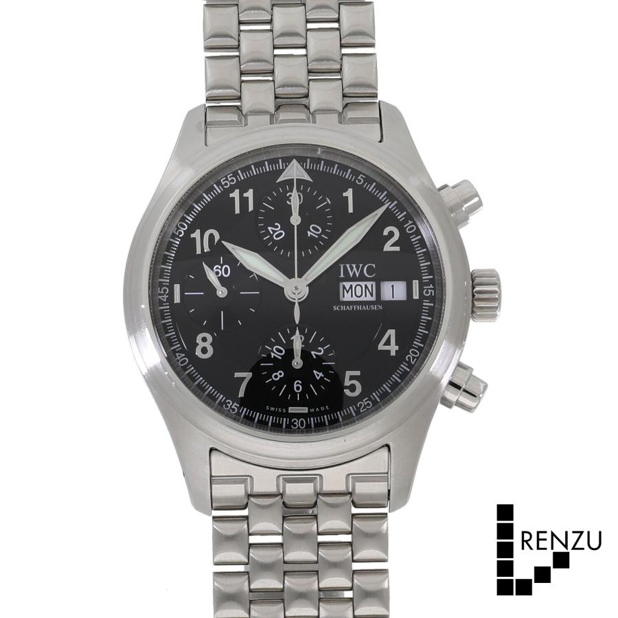 IWC インターナショナルウォッチカンパニー スピットファイア クロノグラフ IW370618 デイデイト 黒 ブラック SS ステンレス メンズ 自動巻き【6ヶ月保証】【腕時計】【中古】 パイロット・ウォッチ [中古]IWC パイロットウォッチ メカニカル