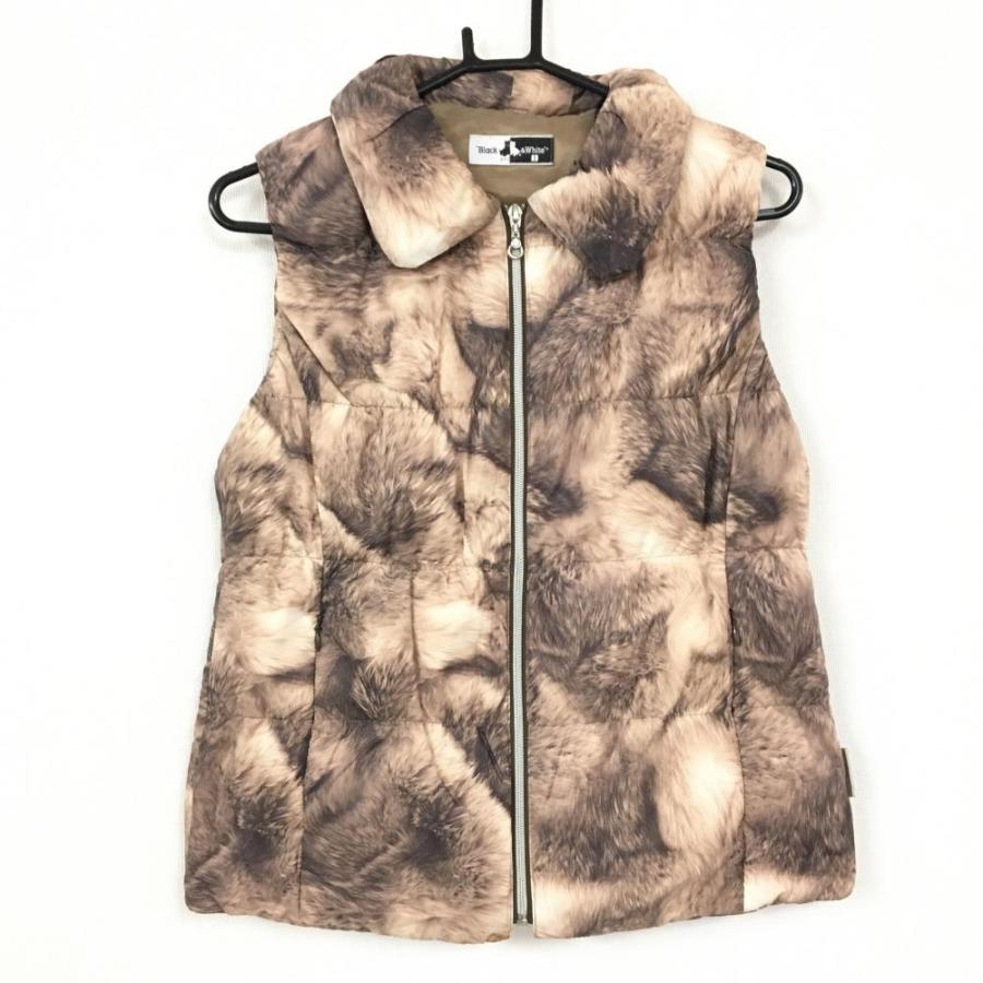 ブラックアンドホワイト ダウンベスト ベージュ×黒 総柄 レディース 1  