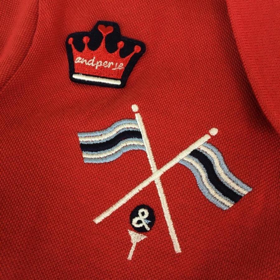 【極美品】and per se アンパスィ長袖ワッペン ポロシャツ　ネイビー　M and per se（アンパスィ） 長袖ポロシャツ レッド×ネイビー ワッペン