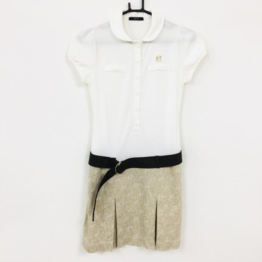 Efficace エフィカス ベルト付き半袖ポロワンピース 白 ライトブラウン スカート部柄 ボックスプリーツ レディース 1 M ゴルフウェア 1 レオナード 通販 Yahoo ショッピング