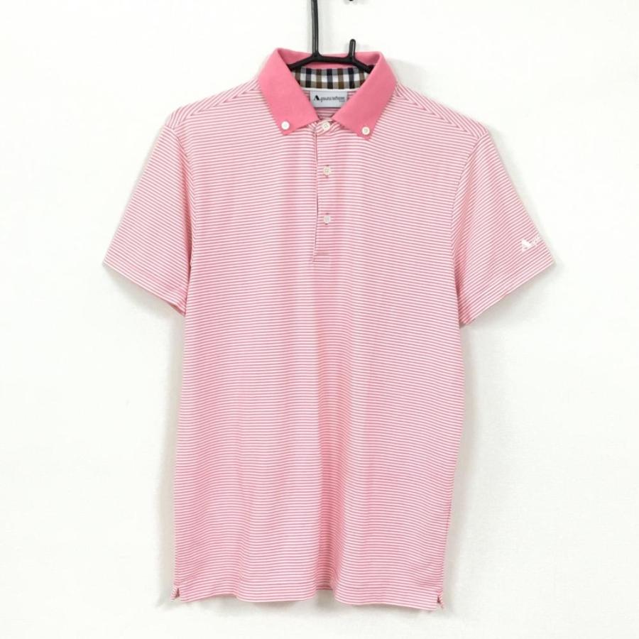 30 Off価格 美品 Aquascutum アクアスキュータム 半袖ポロシャツ ピンク 白 ボーダー ストレッチ ボタンダウン メンズ S ゴルフウェア 1 レオナード 通販 Yahoo ショッピング