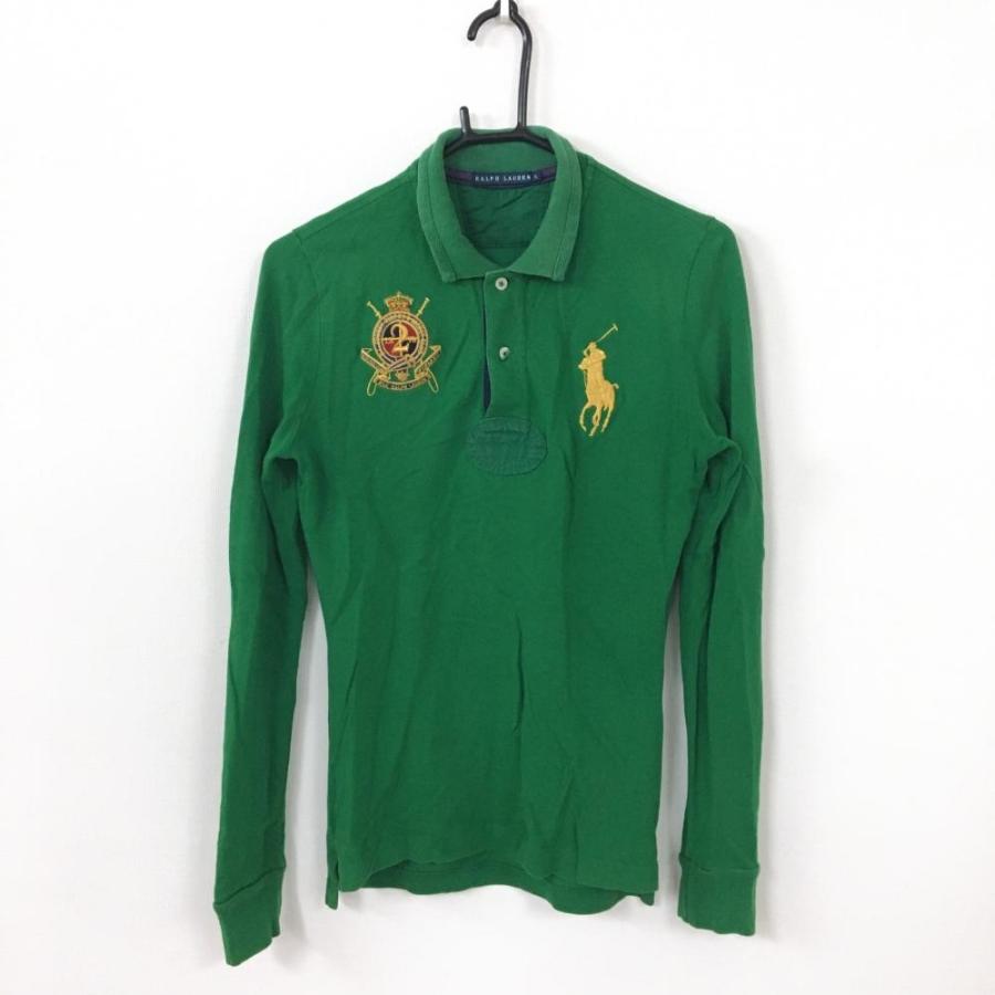 ラルフローレン 長袖ポロシャツ グリーン×イエロー ワッペン刺しゅう  