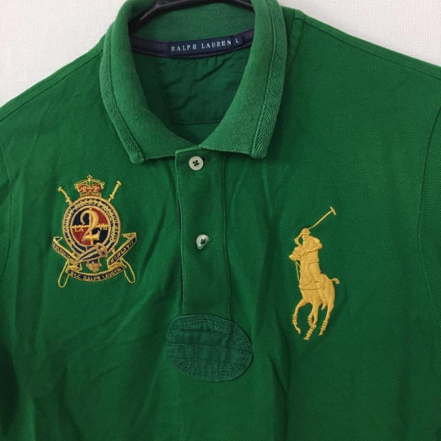 ラルフローレン 長袖ポロシャツ グリーン×イエロー ワッペン刺しゅう  