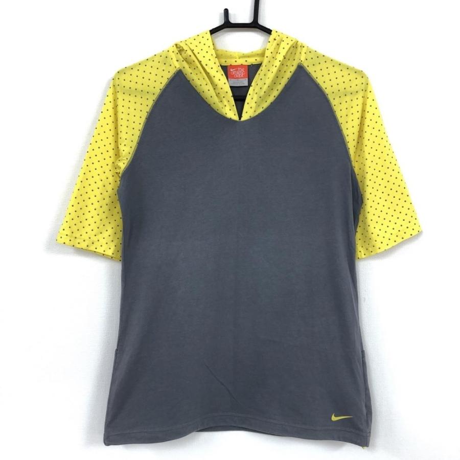 超ポイントバック祭 50 Off価格 美品 Nike ナイキ フード付き半袖パーカーtシャツ グレー イエロー 一部ドット柄 ドローコード レディース M ゴルフウェア Originaljustturkey Com