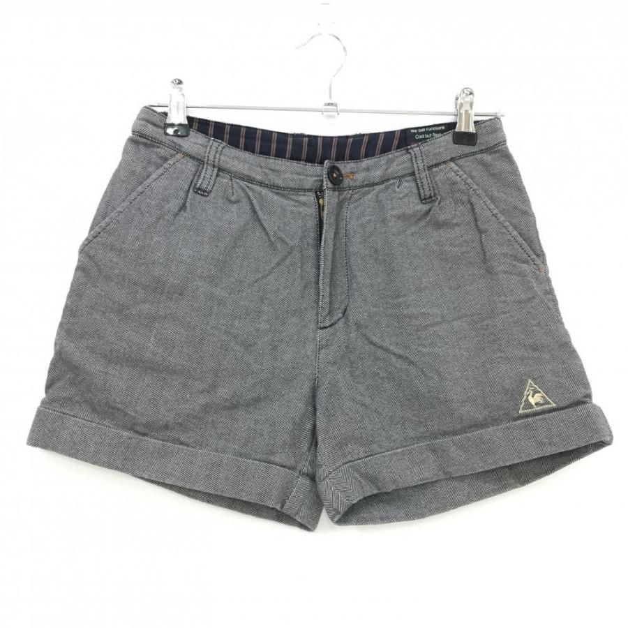 美品】ルコック ショートパンツ 黒×白 ヘリンボーン柄 総柄 ワッペン
