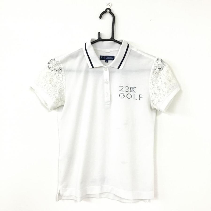 ☆40%OFF価格☆23区 23区ゴルフ 半袖ポロシャツ 白×ネイビー 袖レース