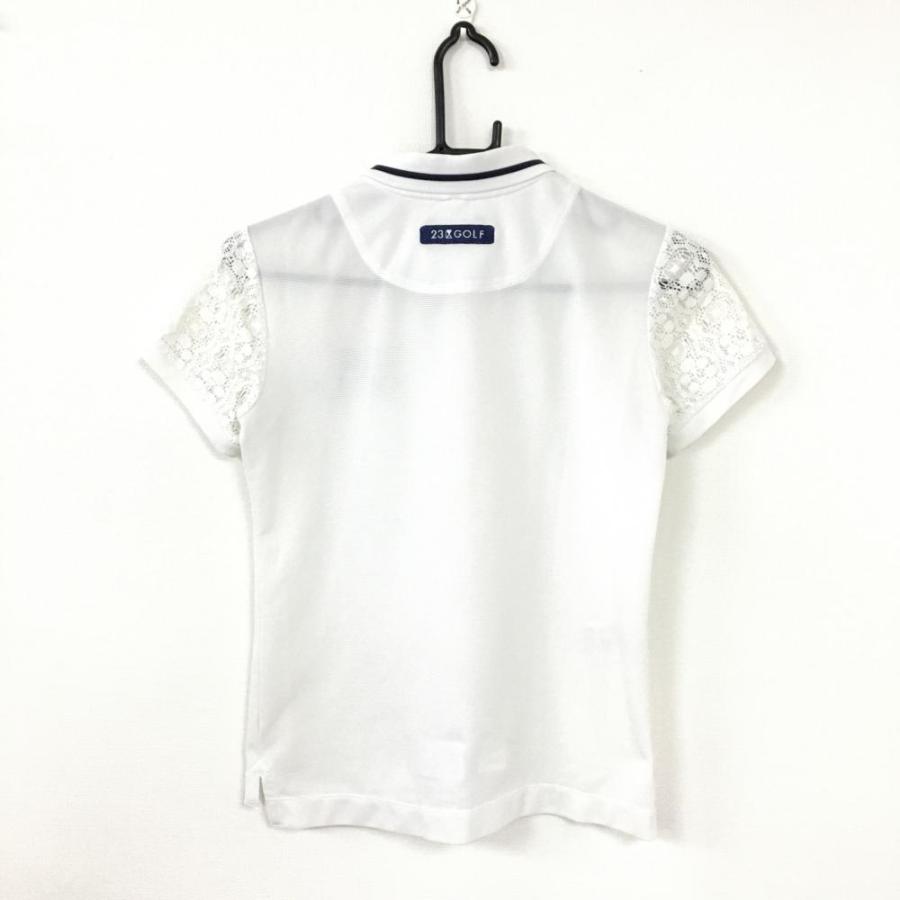 ☆40%OFF価格☆23区 23区ゴルフ 半袖ポロシャツ 白×ネイビー 袖レース