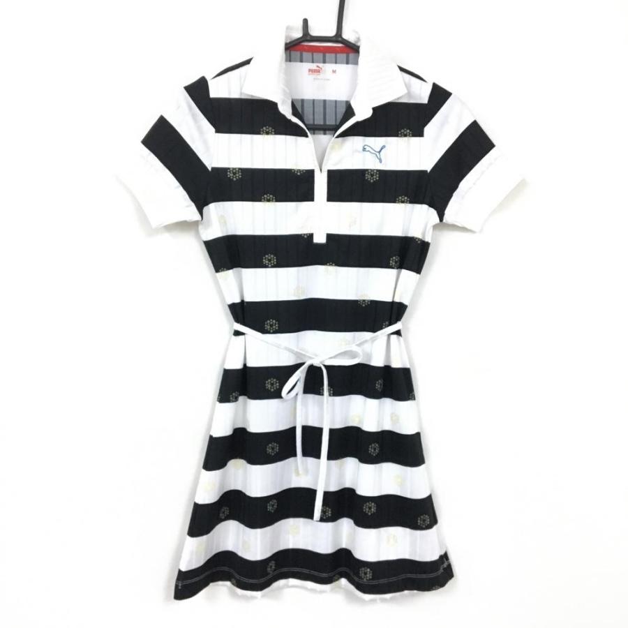 美品 Puma プーマ 半袖スキッパーワンピース 白 黒 ゴールド ボーダー 共布紐ベルト付き レディース M ゴルフウェア 1 レオナード 通販 Yahoo ショッピング