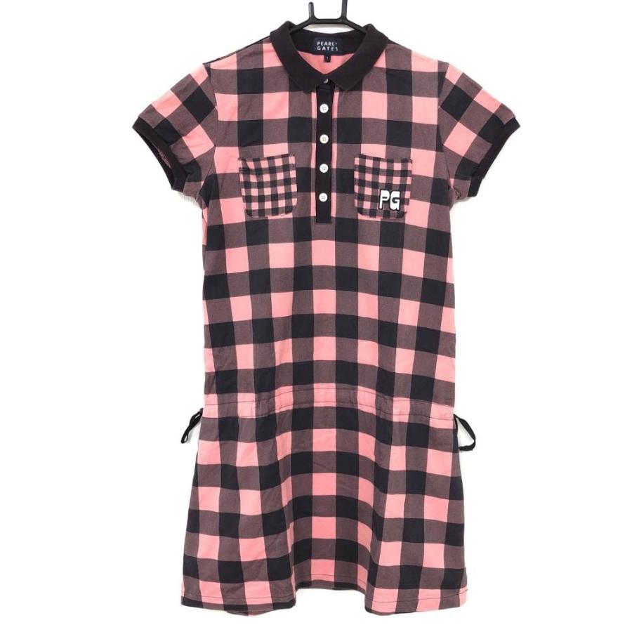 Off価格 Pearly Gates パーリーゲイツ 半袖ポロシャツワンピース インナーパンツ付き サーモンピンク 黒 チェック レディース 1 M ゴルフウェア 1 レオナード 通販 Yahoo ショッピング