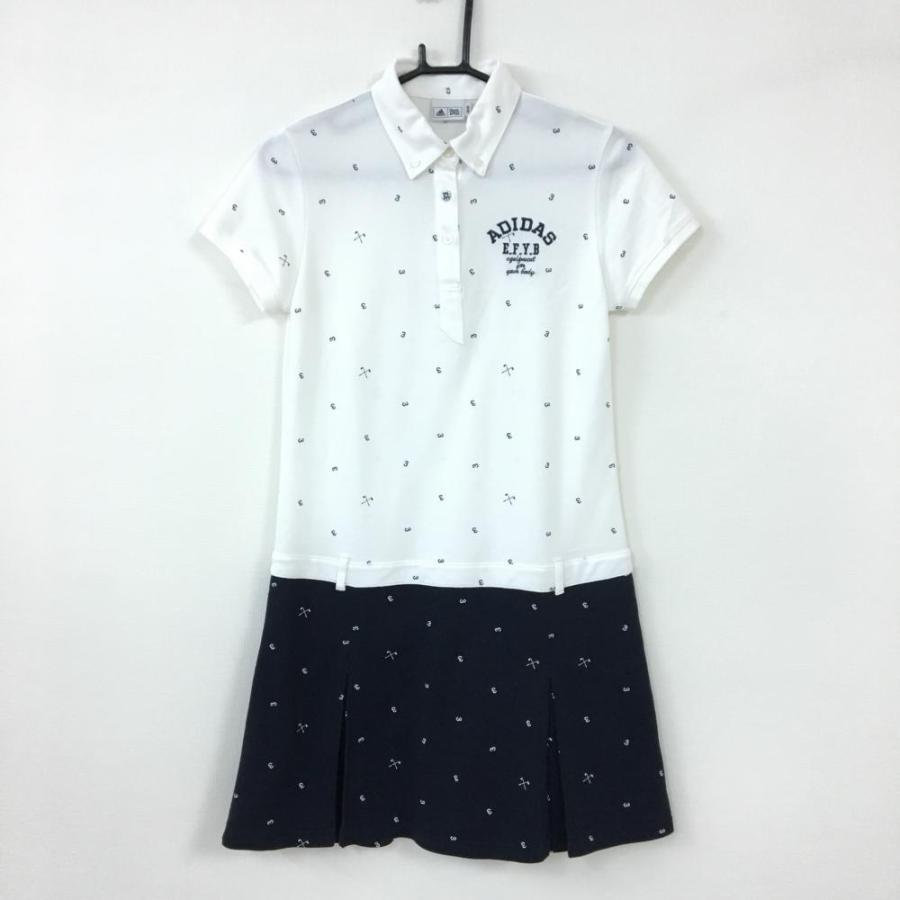 10 Off価格 美品 Adidas アディダス 半袖ポロワンピース 白 ダークネイビー 総柄 ボックスプリーツ ボタンダウン レディース M M ゴルフウェア 1 レオナード 通販 Yahoo ショッピング